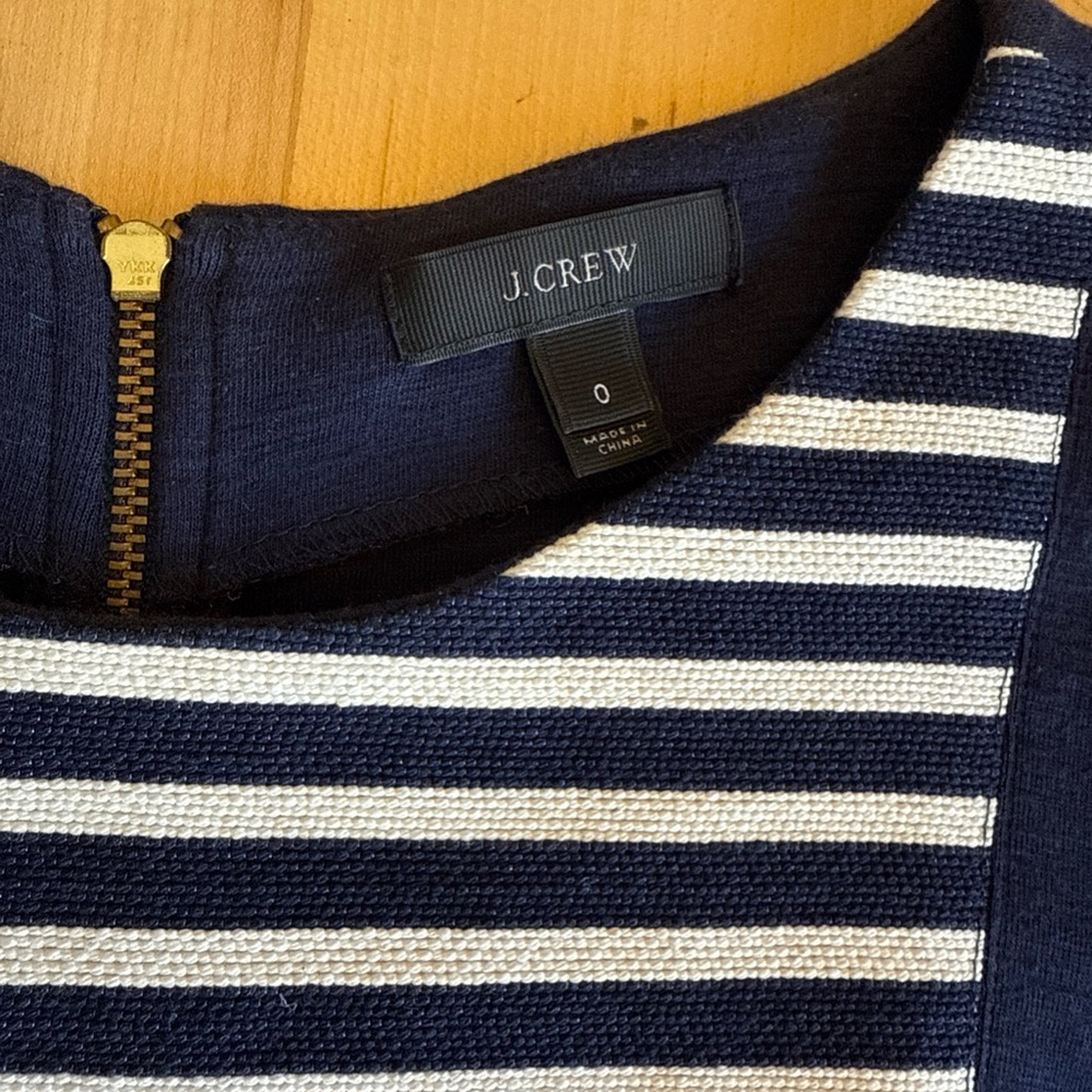 J. Crew Navy Striped Knit Short Sleeve Mini Shift Dress Size 0 *EUC* - Picture 8 of 9